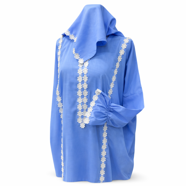 جلال صلاة قطني مع شيلة متصلة باللون الأزرق الفاتح